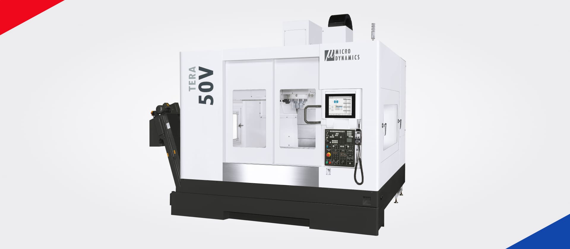 Vertical CNC machining center with enclosed workspace and control panel – SMS Machine Tool Solutions